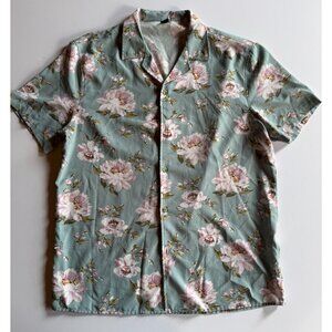 SHEIN Floral Button Up Shirt Mint Green/ Pink Roses - Men's Large